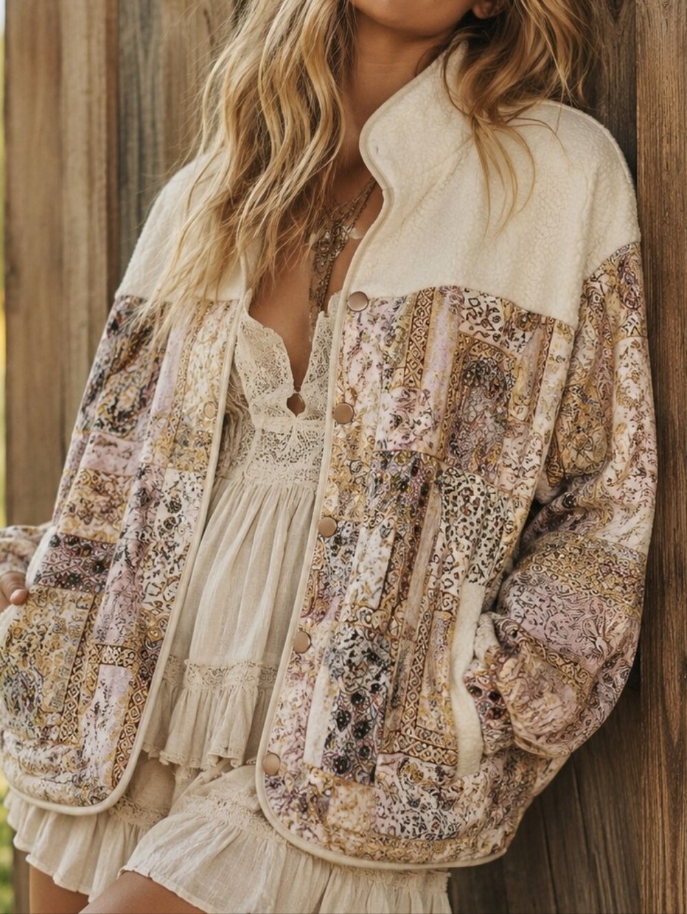 Anthropologie Rivir Evie Patchworl Quilted Shearling Jacket